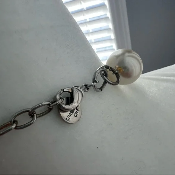 RJ Graziano Faux Pearl Bauble Silver Tone Chain Link Necklace - Picture 4 of 5